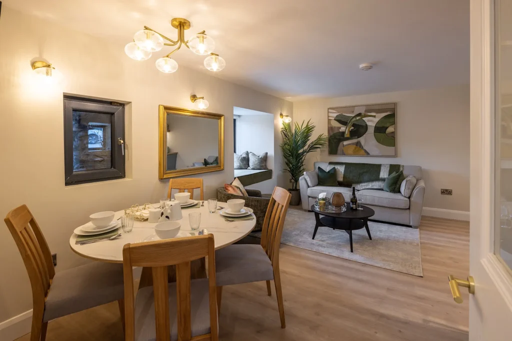 Open-plan dining and living area at Tower Lodge
