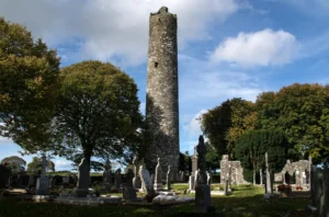 Round tower and high cross at Monasterboice in the Boyne Valley