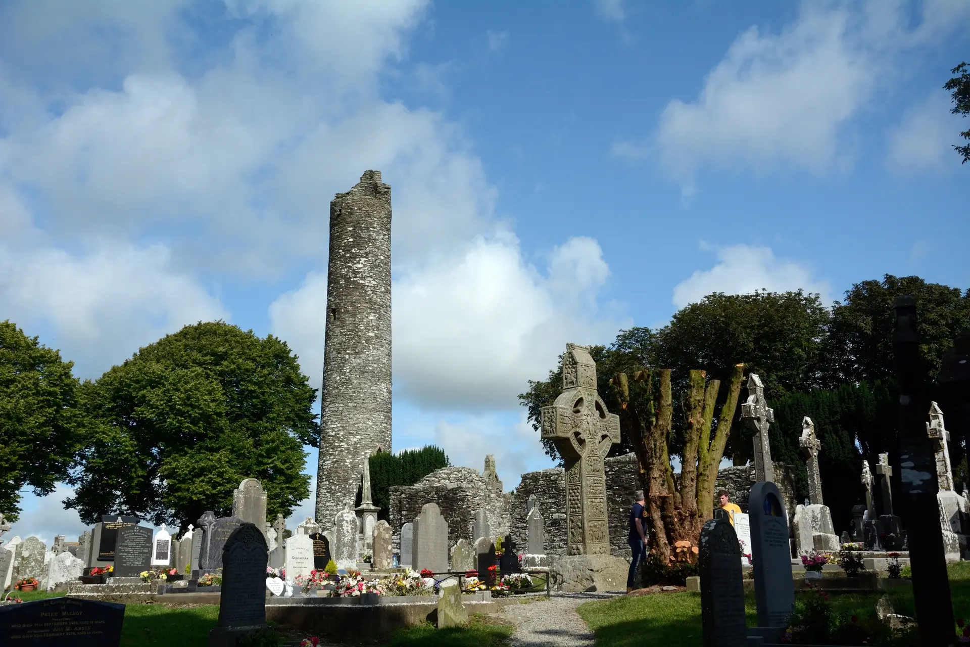 Monasterboice round tower and high cross, County Louth